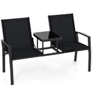 Patio Loveseat with Built-in Table with Breathable Fabric Back-Black by LJGDeals