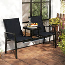 Patio Loveseat with Built-in Table with Breathable Fabric Back-Black by LJGDeals