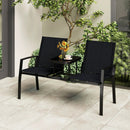 Patio Loveseat with Built-in Table with Breathable Fabric Back-Black by LJGDeals