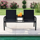 Patio Loveseat with Built-in Table with Breathable Fabric Back-Black by LJGDeals