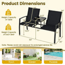 Patio Loveseat with Built-in Table with Breathable Fabric Back-Black by LJGDeals