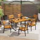Patio Outdoor Dining Chair Set of 2 with Metal and Acacia Wood Frame by LJGDeals