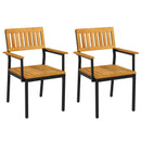 Patio Outdoor Dining Chair Set of 2 with Metal and Acacia Wood Frame by LJGDeals