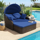 Outdoor Rattan Daybed with Retractable Canopy - Navy by LJGDeals