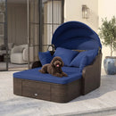 Outdoor Rattan Daybed with Retractable Canopy - Navy by LJGDeals