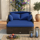 Outdoor Rattan Daybed with Retractable Canopy - Navy by LJGDeals