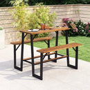 Patio Picnic Table Bench Set with Acacia Wood Tabletop and Benchtop by LJGDeals
