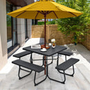Outdoor Picnic Table with 4 Benches and Umbrella Hole by LJGDeals