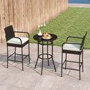 Patio Rattan Bar Height Table and Chairs with 2 Seat Cushions for Porch-White by LJGDeals