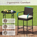 Patio Rattan Bar Height Table and Chairs with 2 Seat Cushions for Porch-White by LJGDeals