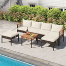 Patio Rattan Chairs with Ottomans and Side Table for Backyard-White by LJGDeals