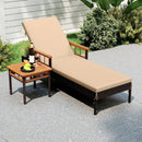 Patio Rattan Chaise Lounge with Side Table and Adjustable Backrest-Beige by LJGDeals