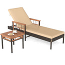 Patio Rattan Chaise Lounge with Side Table and Adjustable Backrest-Beige by LJGDeals