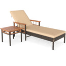 Patio Rattan Chaise Lounge with Side Table and Adjustable Backrest-Beige by LJGDeals
