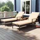 Patio Rattan Chaise Lounge with Side Table and Adjustable Backrest-Beige by LJGDeals