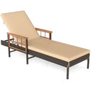 Patio Rattan Chaise Lounge with 4-Level Adjustable Backrest-Beige by LJGDeals
