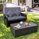 Outdoor Rattan Daybed with Adjustable Backrest & Ottoman