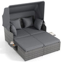 Patio Rattan Daybed with Retractable Canopy and Side Tables by LJGDeals