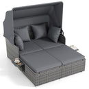Patio Rattan Daybed with Retractable Canopy and Side Tables
