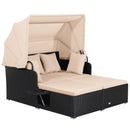Patio Rattan Daybed with Retractable Canopy and Side Tables by LJGDeals