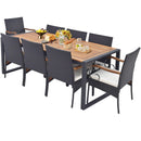9 Pieces Patio Rattan Dining Set with Acacia Wood Table for Backyard Garden by LJGDeals