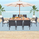 9 Pieces Patio Rattan Dining Set with Acacia Wood Table for Backyard Garden by DirectDeals