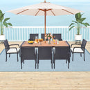 9 Pieces Patio Rattan Dining Set with Acacia Wood Table for Backyard Garden by LJGDeals