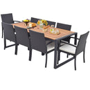 9 Pieces Patio Rattan Dining Set with Acacia Wood Table for Backyard Garden by LJGDeals