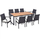 9 Pieces Patio Rattan Dining Set with Acacia Wood Table for Backyard Garden by LJGDeals