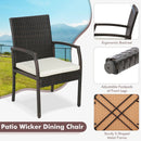 9 Pieces Patio Rattan Dining Set with Acacia Wood Table for Backyard Garden by LJGDeals
