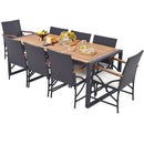 9 Pieces Patio Rattan Dining Set with Acacia Wood Table for Backyard Garden by LJGDeals