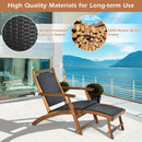 Patio Rattan Folding Lounge Chair with Acacia Wooden Frame Retractable Footrest Set of 2 by LJGDeals