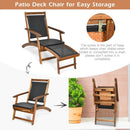 Patio Rattan Folding Lounge Chair with Acacia Wooden Frame Retractable Footrest Set of 2 by LJGDeals