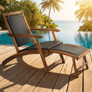 Patio Rattan Folding Lounge Chair with Acacia Wooden Frame Retractable Footrest Set of 2 by LJGDeals