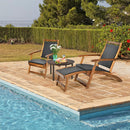 Patio Rattan Folding Lounge Chair with Acacia Wooden Frame Retractable Footrest Set of 2 by LJGDeals