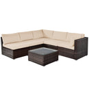 6 Pieces Patio Rattan Furniture Set with Cushions and Glass Coffee Table-Red by DirectDeals