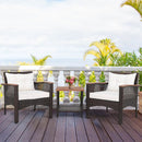 3 Pieces Patio Rattan Furniture Set with Acacia Wood Tabletop by LJGDeals
