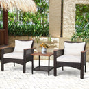3 Pieces Patio Rattan Furniture Set with Acacia Wood Tabletop by LJGDeals