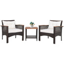 3 Pieces Patio Rattan Furniture Set with Acacia Wood Tabletop by LJGDeals