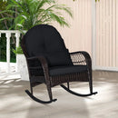 Patio Rattan Rocking Chair with Seat Back Cushions and Waist Pillow by LJGDeals