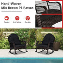 Patio Rattan Rocking Chair with Seat Back Cushions and Waist Pillow by LJGDeals