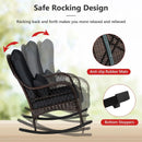 Patio Rattan Rocking Chair with Seat Back Cushions and Waist Pillow by LJGDeals