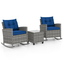 Patio Rattan Roker Chairs with Tempered Glass Table and Soft Cushions for Backyard Poolside Porch
