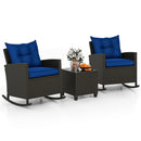 Patio Rattan Roker Chairs with Tempered Glass Table and Soft Cushions for Backyard Poolside Porch by LJGDeals