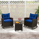 Patio Rattan Roker Chairs with Tempered Glass Table and Soft Cushions for Backyard Poolside Porch by LJGDeals