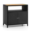 Rattan Storage Cabinet with Acacia Wood Countertop for Poolside Deck and Patio by LJGDeals