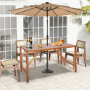 67 Inch Patio Rectangle Acacia Wood Dining Table with Umbrella Hole by LJGDeals
