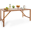67 Inch Patio Rectangle Acacia Wood Dining Table with Umbrella Hole by LJGDeals