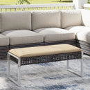 43 Inch Patio Rectangle Ottoman with Metal Legs and Seat Cushion-Beige by LJGDeals