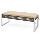 43 Inch Patio Rectangle Ottoman with Metal Legs and Seat Cushion-Beige by LJGDeals